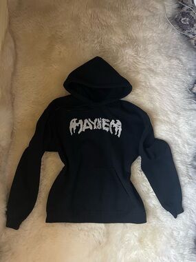 Official lady gaga mayhem gothic letter boxy black unisex hoodie